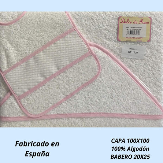 Conjunto Bordado Capa de Baño + Babero – Rosa