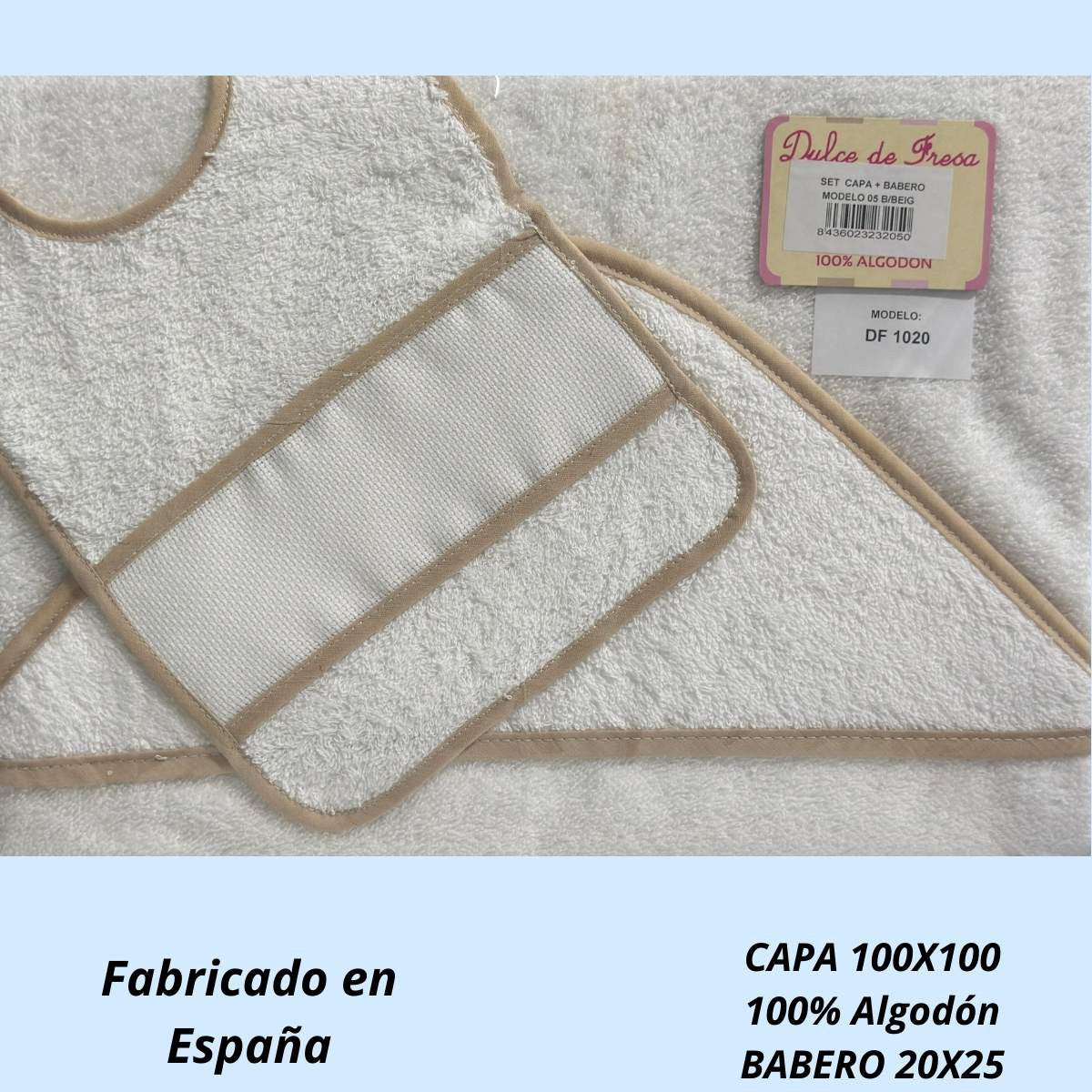 Conjunto Bordado Capa de Baño + Babero – Beige