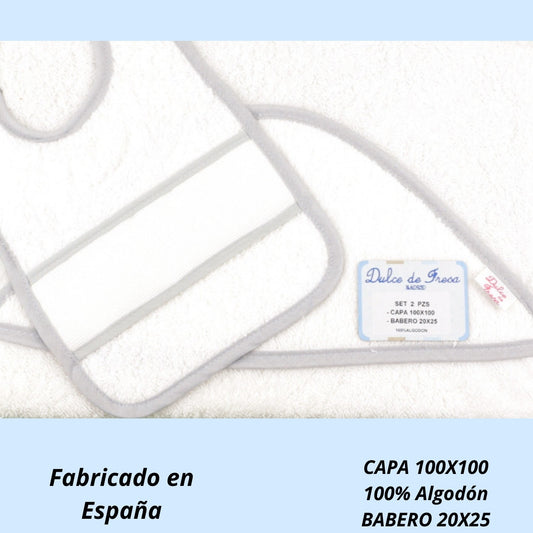 Conjunto Bordado Capa de Baño + Babero – Gris