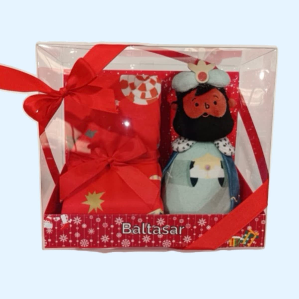 Peluche Rey Mago Baltasar y Manta de Navidad Bordada