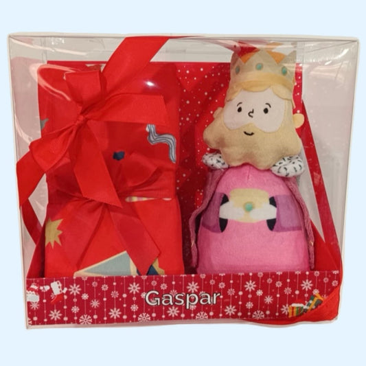Peluche Rey Mago Gaspar y Manta de Navidad Bordada