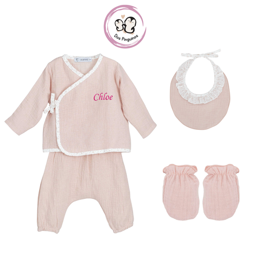 Pack Regalo Bordado SOFT  3 Piezas Rosa