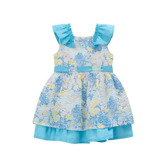 Vestido Niña Azul Turquesa Con Flores