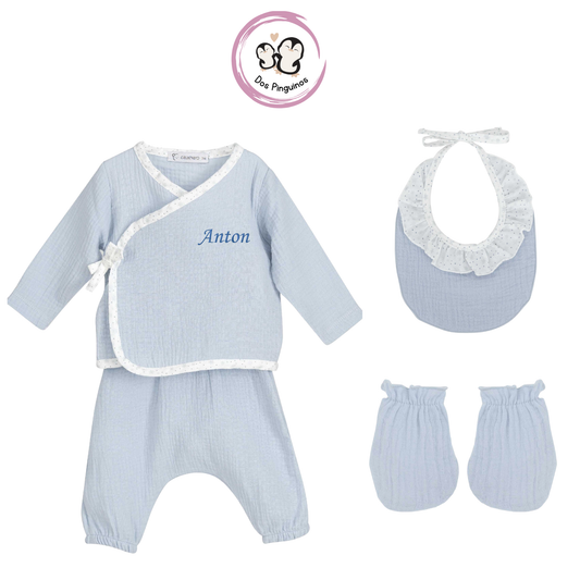 Pack Regalo Bordado SOFT  3 Piezas Azul