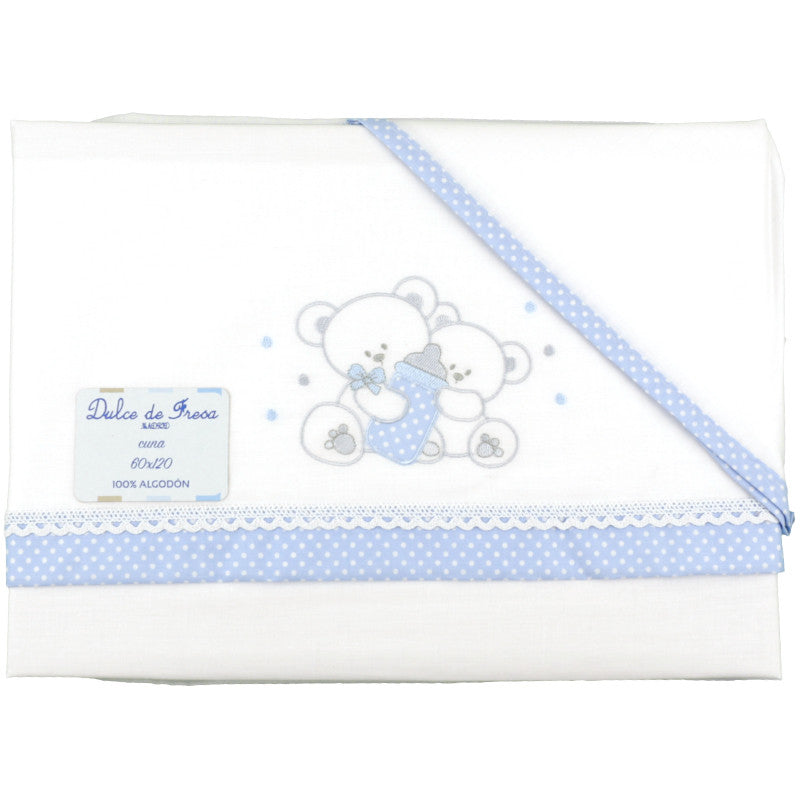 Sabana Cuna con Ositos Celeste  Bordada (alhmoada)