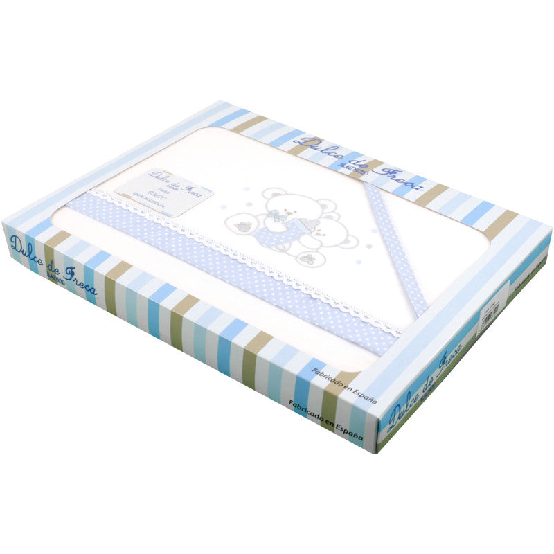 Sabana Cuna con Ositos Celeste  Bordada (alhmoada)