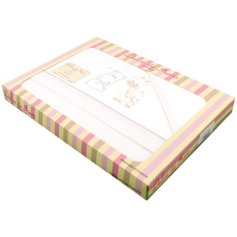 Sabana Cuna con Hipo/Jirafa Rosa  Bordada (alhmoada)