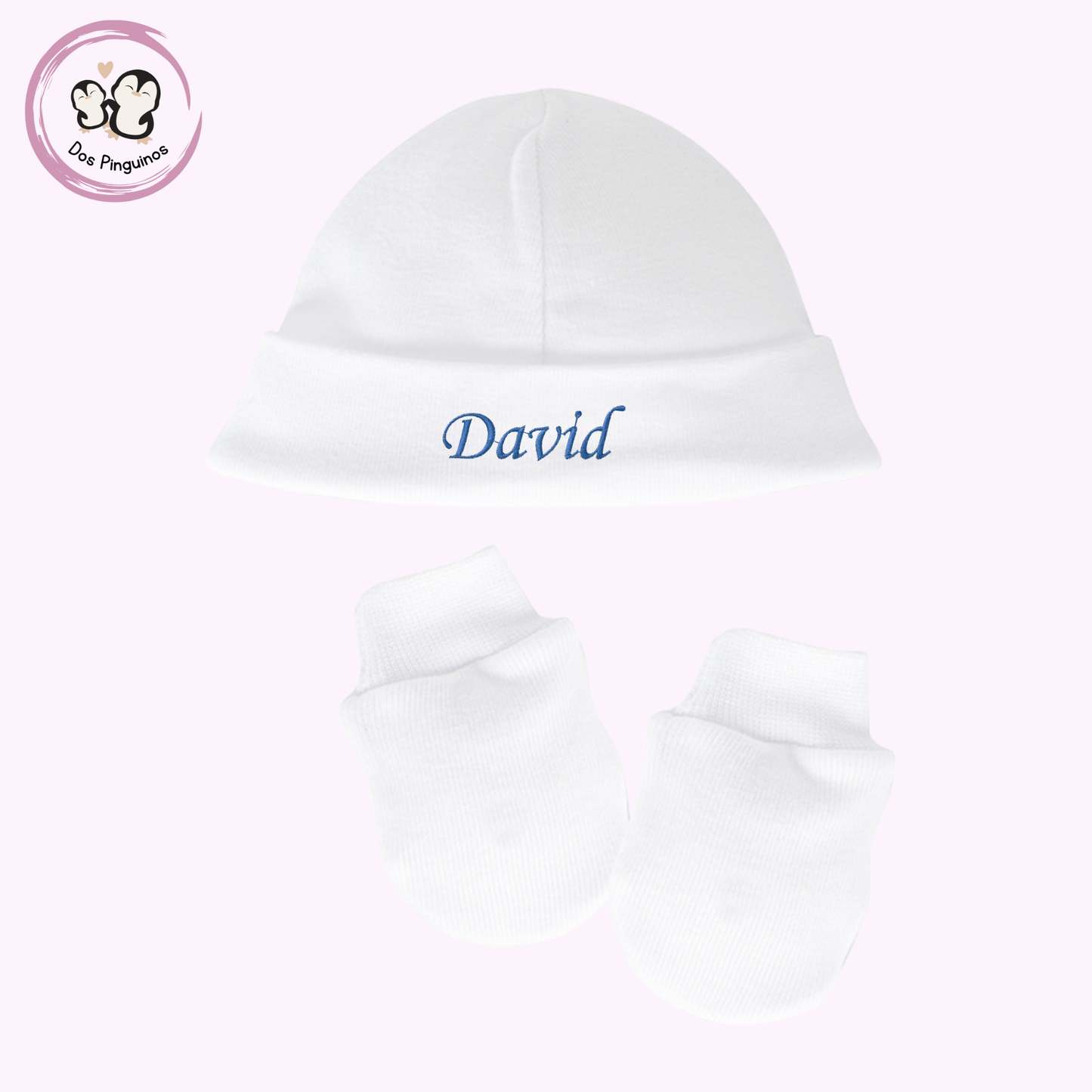 Pack Natal Blanco Calamaro Gorrito y Manopla  Bordado Personalizado